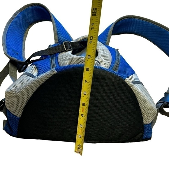 SMALL PET CARRIER BACKPACK BLUE SILVER MESH + WAIST STRAP - Picture 10 of 10